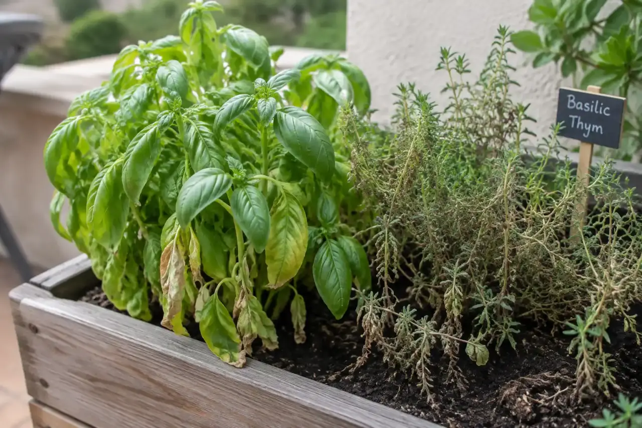 Jardinière de plantes aromatiques extérieur : pourquoi le basilic et le thym dépérissent ensemble