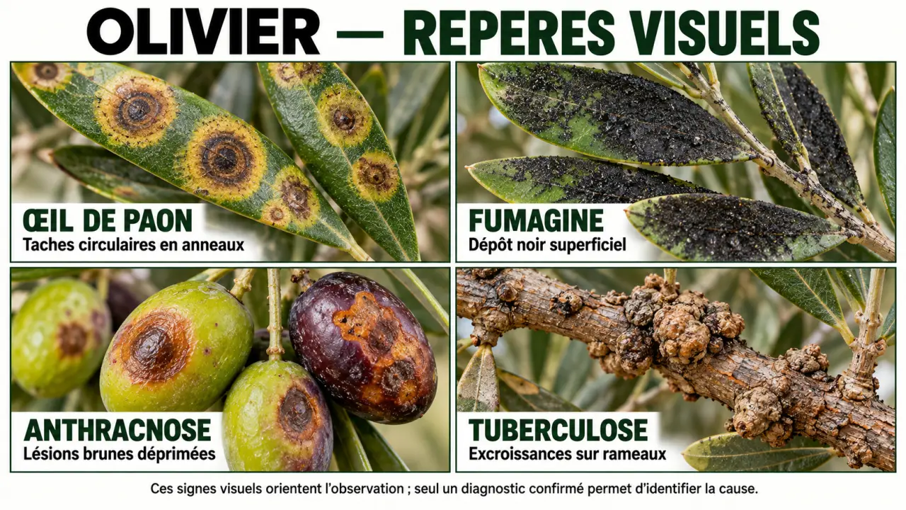 Maladies de l olivier photos : comparaison visuelle des symptômes sur feuilles, olives et rameaux