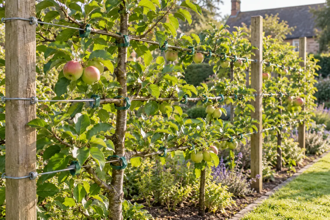 Palisser des arbres fruitiers : 3 à 4 fils et des attaches qui protègent les branches